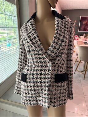 Zara Pink & Black Tweed Double-Breasted Blazer